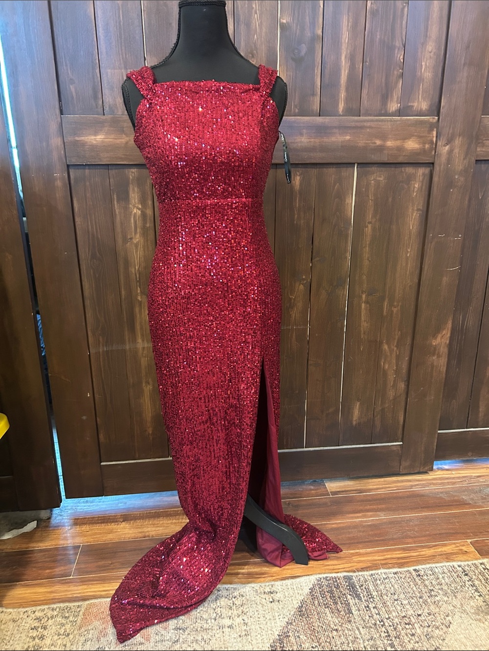 Speechless Red Sequin Prom Gown with Side Slit